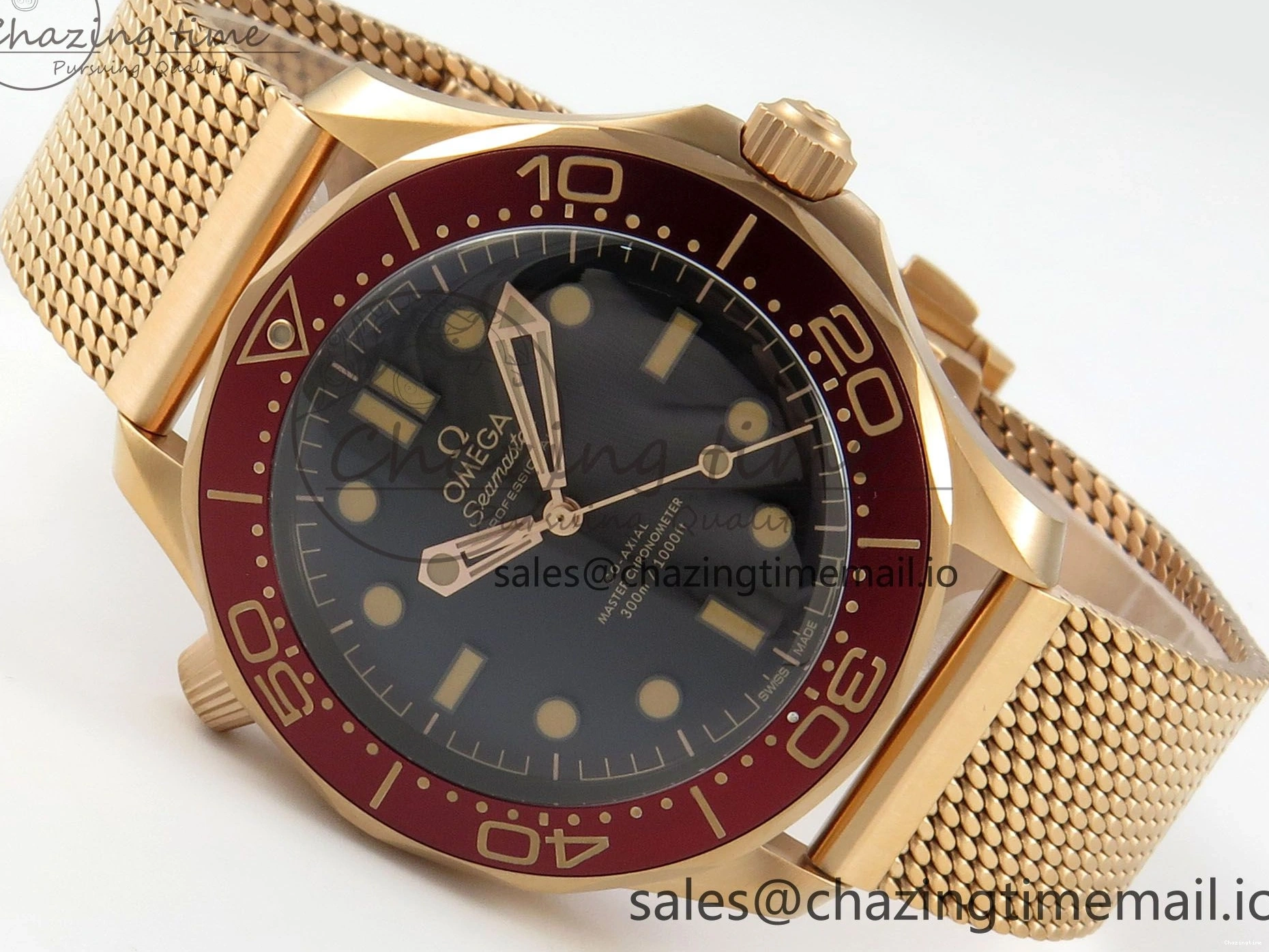 0322 Stylish Seamaster 300M Diver Rose Gold VSF 1:1 Best Edition Black Dial on Mesh Bracelet A 7662